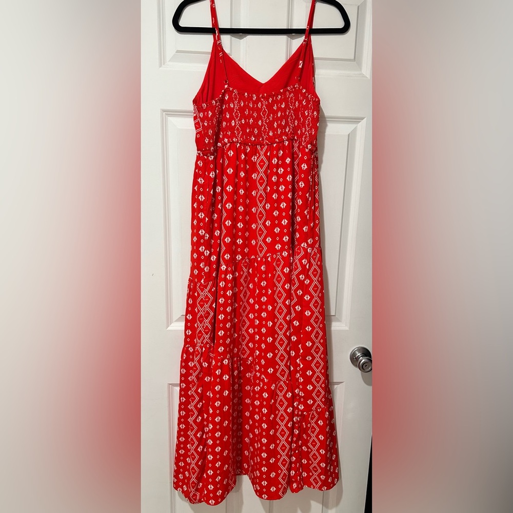 NWOT Red Print Boho Tiered Summer Maxi Dress with Adjustable Spaghetti Straps - Picture 5 of 14